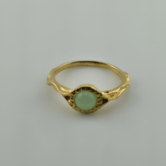 925 Sterling Silver Natural Chrysoprase Ring Size 6.5 Gold Tone Ornate Cabochon - Picture 8 of 11